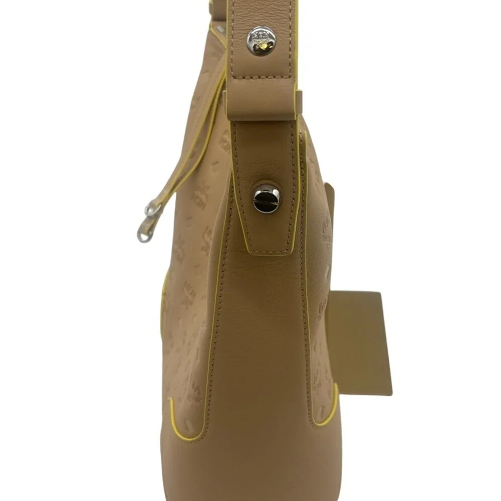 Authentic MCM Klara Monogram Embossed Leather Hobo Shoulder Bag‎ Beige Yellow